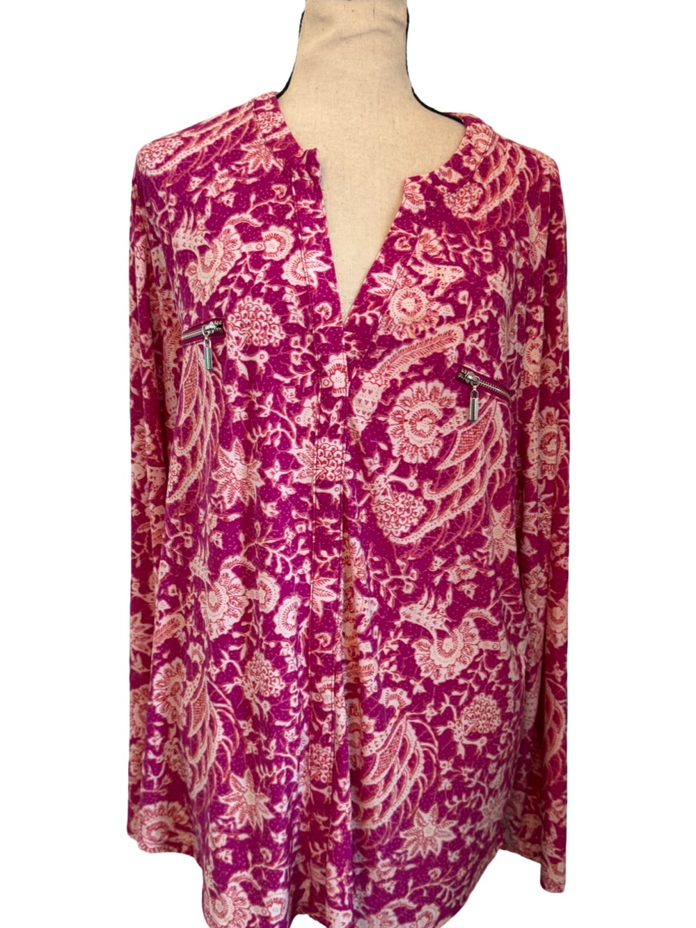 INC International Concepts XXL Pink Floral Paisley Tunic Zip Pockets 24x28